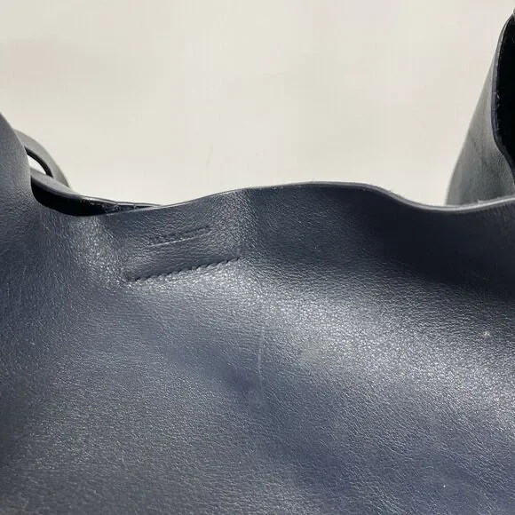 ALLSAINTS Captains Tote Women Navy Blue Leather Bag Shoulder Strap Chain Purse - Picture 2 of 16